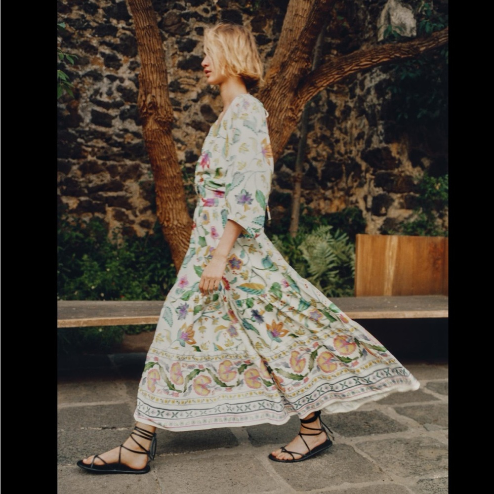 PRINTED LINEN BLEND KNOTTED DRESS - Picture 12 of 16